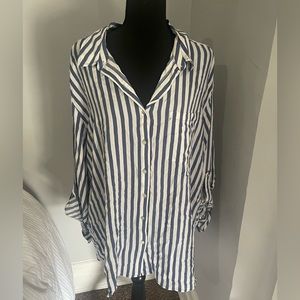 Jane & Delancey Button Back Striped Blouse Womens 2X Navy & White